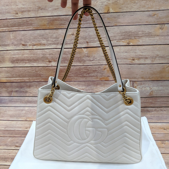 Gucci Marmont Chevron White Leather Shoulder Bag - Picture 3 of 8